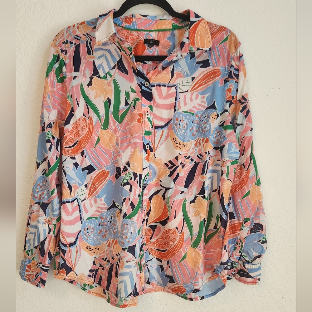 Talbots Marvelous Floral Women's Cotton Button-Down Shirt, Size XLP